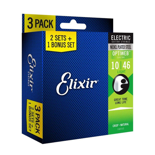 Elixir Strings 16552 Guitar Strings with OPTIWEB Coating, 3 Pack, Light (.010-.046)