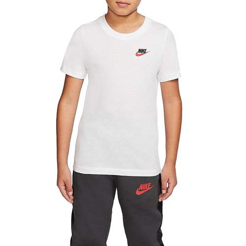 Nike Boy's NSW Embroidered Futura Tee (Little Kids/Big Kids) White/University Red MD (10-12 Big Kid)