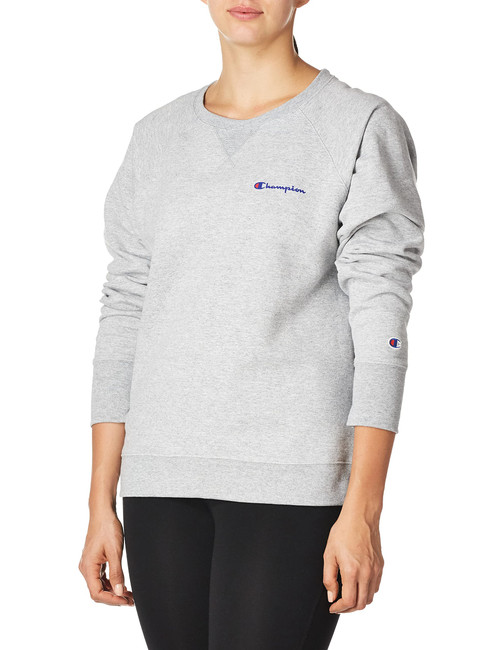 Champion womens Powerblend Crew, Left Chest Script Sweatshirt, Oxford Gray-y08160, Medium US