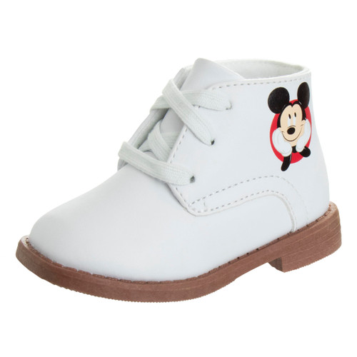 Josmo Baby Boys Mickey Mouse Walking Shoes - Lightweight Synthetic First Step Walker Dress Boots Non-Slip Bottom High top - Mickey White (Size 4 Infant)