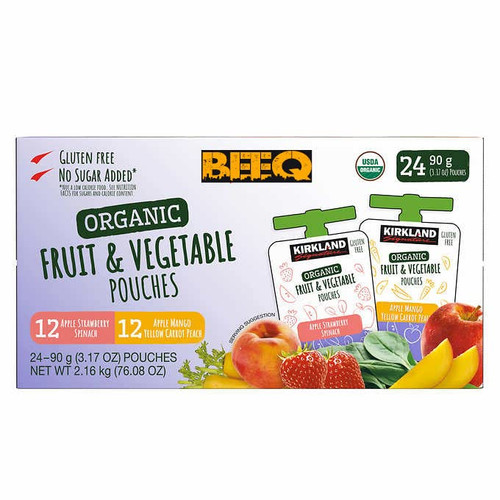 Beeq Organic Fruit and Vegetable Pouches, Variety Pack, 3.17 oz, 24-count