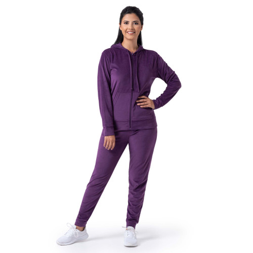 Wright's Women's Velour Tracksuit 2 Piece Zip Up Hoodie and Jogger, Purple, 1X