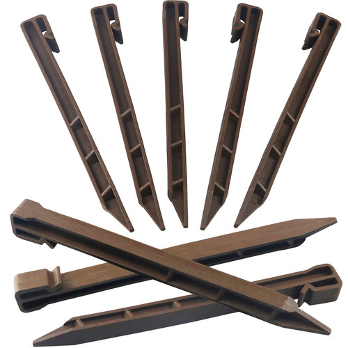50 PCS Brown Garden Landscape Edging Stakes, 10 Inch Landscaping Anchoring Spikes Heavy Duty Plastic Garden Netting Ground Stakes Brown for Edging & Terrace Board