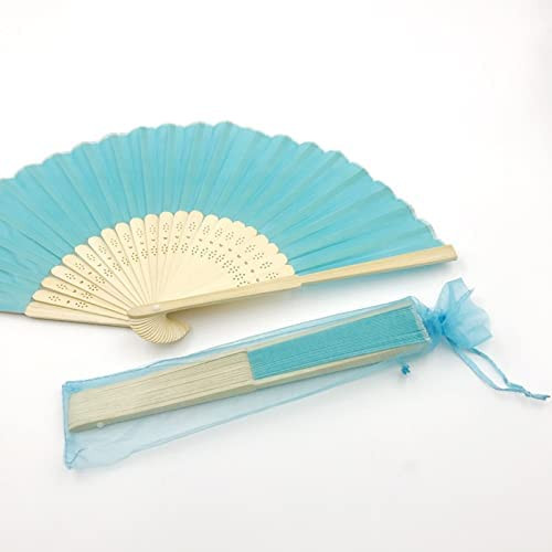 agsu Personalized Rustic Western Wedding Fans - Party Favors & Fans,Handheld Paper Fans Paper Folding Fans with Bamboos for Wedding Gift, Party, Home, DIY,Bride (Aqua Green,24pcs)