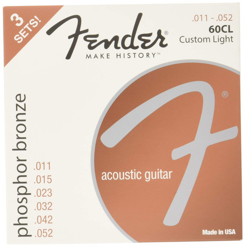 Fender Phosphor Bronze Acoustic Guitar Strings, Ball End, 60CL .11-.052 Gauges, 3-Pack
