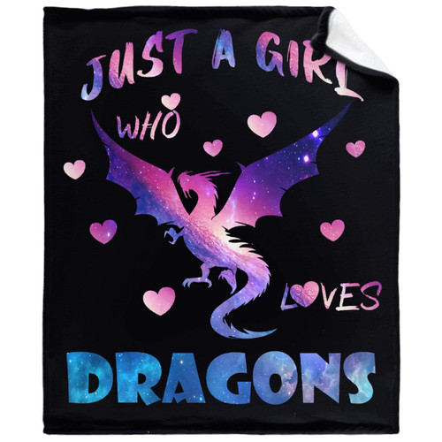Just A Girl Who Loves Dragons Blanket Flannel Fleece Throw Blanket Microfiber Lightweight Soft Cozy for Couch Sofa Bed All Season Personalized Gift to Girls Women 50"X40" for Kid