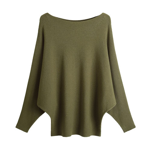 EDSTAR Boat Neck Batwing Sleeves Dolman Knitted Sweaters Autumn/Winter Pullovers Tops for Women Army Green