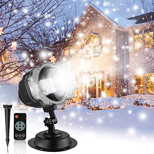 Christmas Snowfall Projector Lights, LED Rotating White Snow Projector Lights, Outdoor Indoor Waterproof Wireless Remote for Halloween Xmas Holiday Party Landscape Decorative Projector