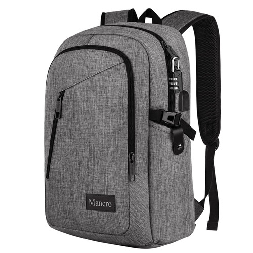 Mancro 17.3 Inch Business Laptop Backpack Large Travel Backpack with USB Charging Port Water Resistant Anti-Theft Laptop Backpack for Men & Women