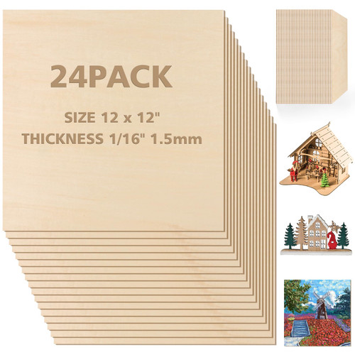 Basswood Sheets 1/16 x 12 x 12 inch - 1.5mm Basswood Sheets Plywood Sheets, 24Pcs Square Unfinished Wood Board for DIY Crafts, Laser Cutting, Wood Burning, Painting, Model Carving Basswood Sheets 1/16 x 12 x 12 inch - 1.5mm Basswood Sheets Plywood Sheets, 24Pcs Square Unfinished Wood Board for DIY Crafts, Laser Cutting, Wood Burning, Painting, Model Carving