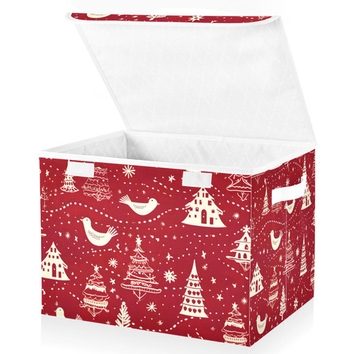 RunningBear Christmas Trees Birds Large Storage Bins with Lid Collapsible Storage Bin Storage Cubes Shelves Cloth Baskets for Office Outside Cars