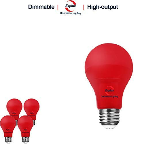 Explux Dimmable Red Color LED A19 Bulbs, High-Output Version, 5W (60W Equivalent), 4-Pack
