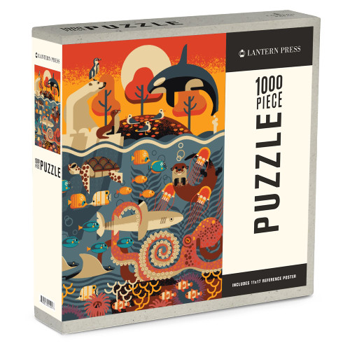 1000 Piece Puzzle Marine Animals, Textured Geometric (Made in USA, Eco-Friendly Materials, Linen Paper, Jigsaw Puzzle for Adults and Family)