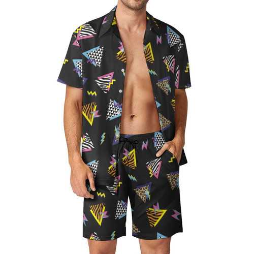 Erdomir Men's Outfits 2 Piece Retro 80s 90s Button Down Hawaiian Shirts And Shorts Summer beach Tracksuit Large