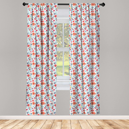 Ambesonne Floral Window Curtains, Botanical Pattern Hand Drawn Colorful Different Flowers in Watercolor Paint, Lightweight Decor 2-Panel Set with Rod Pocket, Pair of - 28" x 84", Multicolor