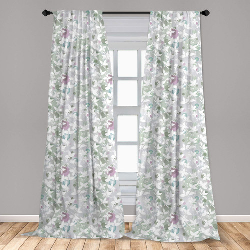 Ambesonne Floral Curtains, Spring Seamless Pattern with Flowers in Vintage Style Art Print, Window Treatments 2 Panel Set for Living Room Bedroom, Pair of - 28" x 84", White and Reseda Green