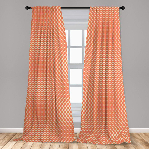 Ambesonne Geometric Window Curtains, Diagonal Checkered Pattern with Squares on Orange Background Modern Geometrical, Lightweight Decor 2-Panel Set with Rod Pocket, Pair of - 28" x 84", Orange White