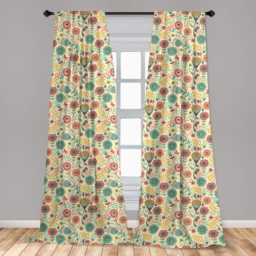 Ambesonne Floral Curtains, Bunch of Flower Gentle Bouquet Botany Garden Leaves Foliage Modern Illustration, Window Treatments 2 Panel Set for Living Room Bedroom, Pair of - 28" x 84", Multicolor