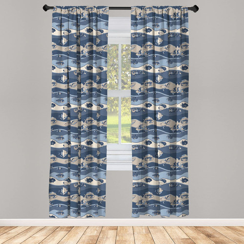 Ambesonne Fish Window Curtains, Inspired Geometric Aquarium Geometric Pattern Cartoon Style, Lightweight Decor 2-Panel Set with Rod Pocket, Pair of - 28" x 84", Slate and Cadet Blue Tan