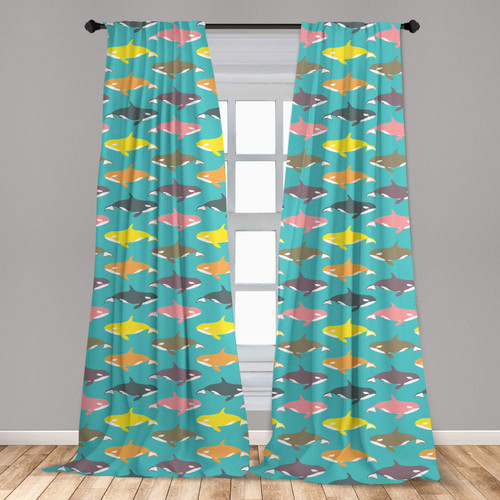 Ambesonne Whale Curtains, Colorful Orca Silhouettes Aquatic Animals Minimalist Underwater Life Illustration, Window Treatments 2 Panel Set for Living Room Bedroom, Pair of - 28" x 84", Multicolor