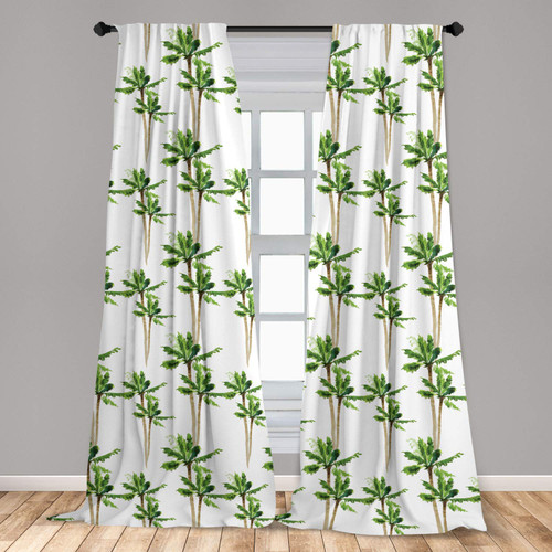 Ambesonne Palm Tree Window Curtains, Watercolor Style Forest Pattern of Coconut Trees Growth Ecology, Lightweight Decor 2-Panel Set with Rod Pocket, Pair of - 28" x 84", Green Cocoa and White