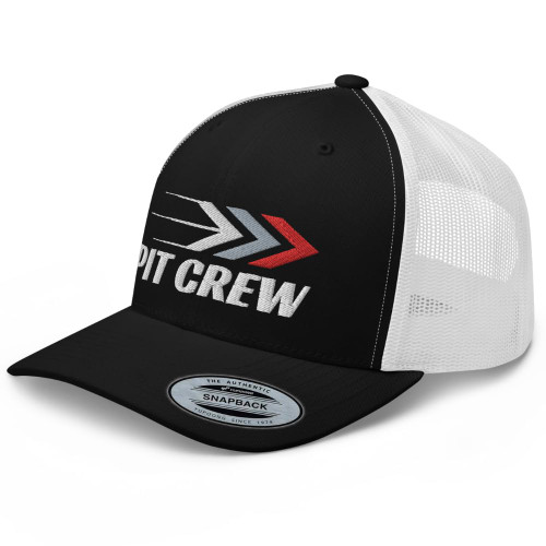 RIVEMUG Pit Crew Trucker Hat Curved Bill Mid Crown Adjustable Racing Cap Black/White