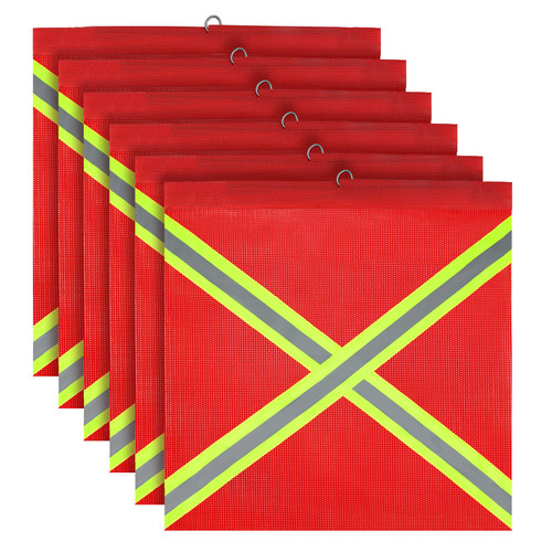 Safety Flags for Truck with Wire Loop 6 PCS 18x18 Inch Mesh Warning Flags for Trailer Hauling Single Sided Cross-Reflective Strip Flag (Red)
