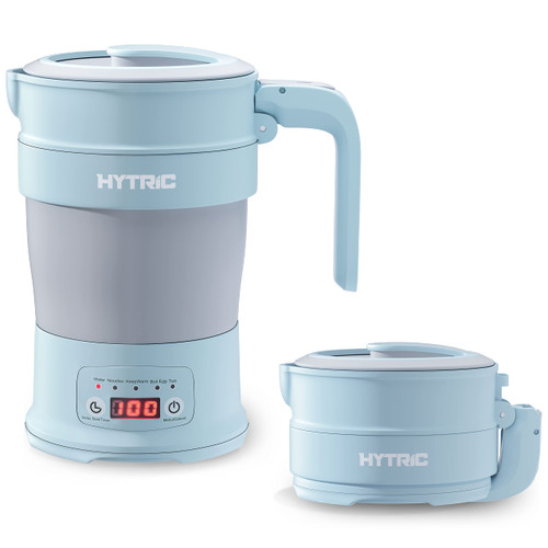 HYTRIC Travel Electric Kettle, 700ML Foldable Small Kettle BPA-Free, Portable Kettle with Multifunctional Panel, Collapsible Hot Water Kettle with Keep Warm & Delay Start, 110V Blue