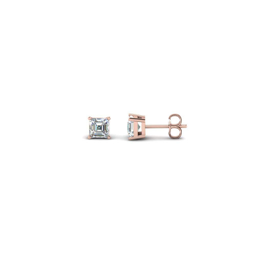 7mm Asscher Cut Clear CZ Diamond Solitaire Stud Earrings In 14K Rose Gold Plated 925 Sterling Silver