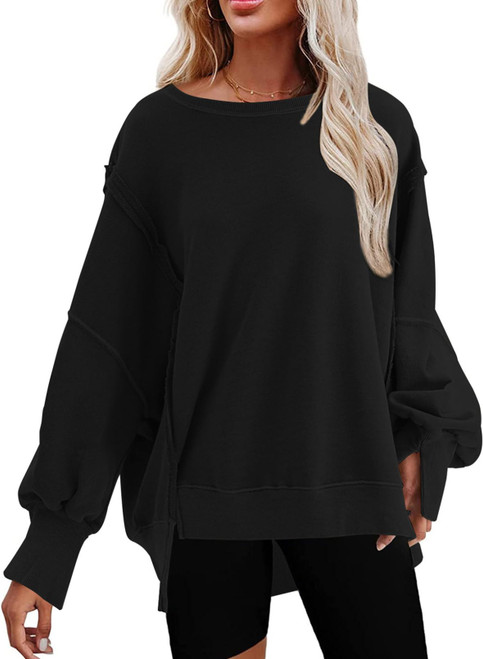 SHEWIN Womens Long Sleeve Tops Fashion Tunic Sweatshirts Crew Neck Fall T Shirts for Women Loose Fitting Sweatshirts Trendy Shirts Black XX-Large