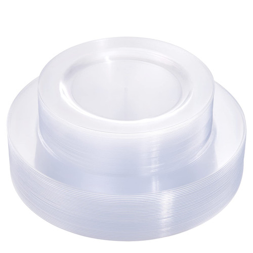 FLOWERCAT 60PCS Clear Plastic Plates - Disposable Clear Plates Heavy Duty for Party/Wedding - Include 30PCS 10.25inch Clear Dinner Plates and 30PCS 7.5inch Clear Dessert/Salad Plates