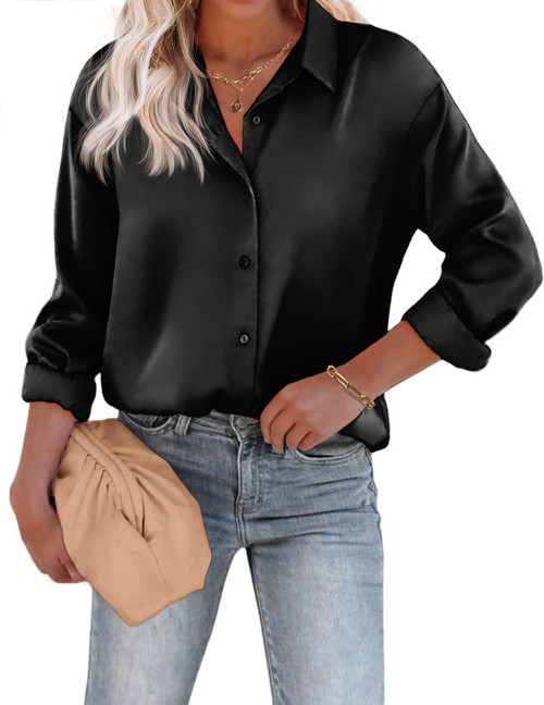 Chigant Women's Button Down Shirts Satin Silk Long Sleeve Business Office Blouses Tops (Black,X-Large) Chigant Women's Button Down Shirts Satin Silk Long Sleeve Business Office Blouses Tops (Black,X-Large)