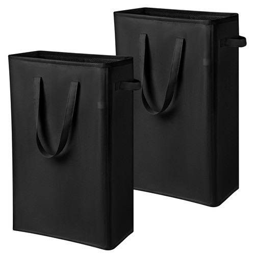 2 Pcs Slim Laundry Hamper with Handles Collapsible Laundry Basket Corner Hamper Narrow Laundry Hamper Thin Dirty Clothes Laundry Basket Bag, 45L (Black) 2 Pcs Slim Laundry Hamper with Handles Collapsible Laundry Basket Corner Hamper Narrow Laundry Hamper Thin Dirty Clothes Laundry Basket Bag, 45L (Black)