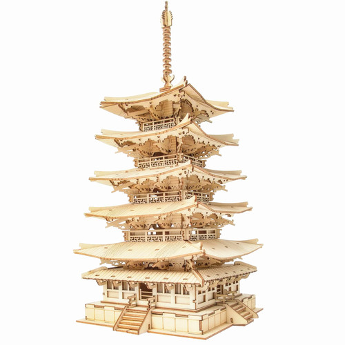Rolife 3D Wooden Puzzle for Adults,Mechanical DIY Crafts Kits for Kids, Japan Five-storied Pagoda Model Kits to Build,Brain Teaser Puzzles for Boys and Girls