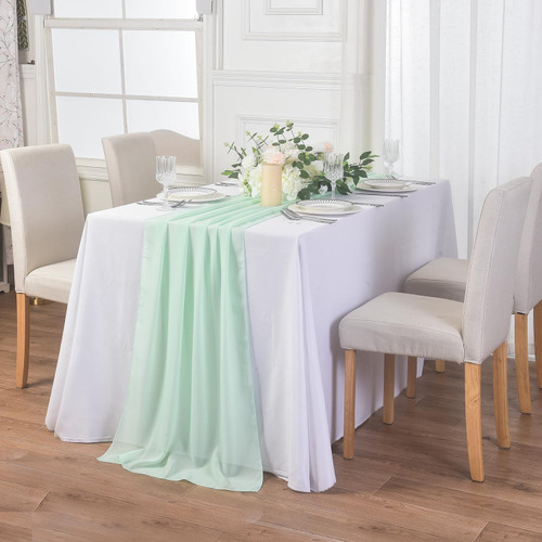 6 Pack Mint Green Chiffon Table Runner 10ft Sheer Table Runner Tulle Table Runner 29x120 Inches Romantic Table Runner for Wedding Table Decorations