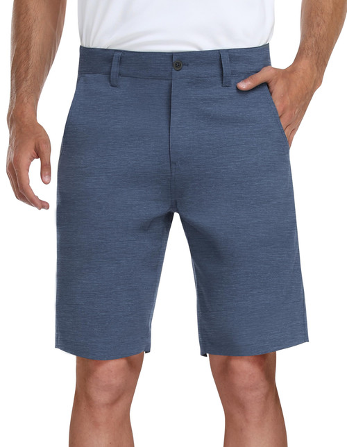 PULI Mens Dress Shorts Hiking Casual Chino Stretch with Pockets Lightweight Quick Dry Stretch Traveling Golf Blue 36
