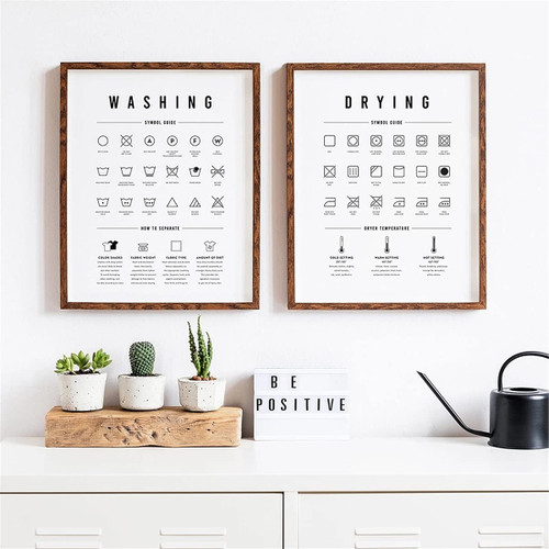 2 Pieces Laundry Symbols Guide Art Canvas Painting Prints Washing Drying Posters Wall Picture for Laundry Room Wall Decor Unframed