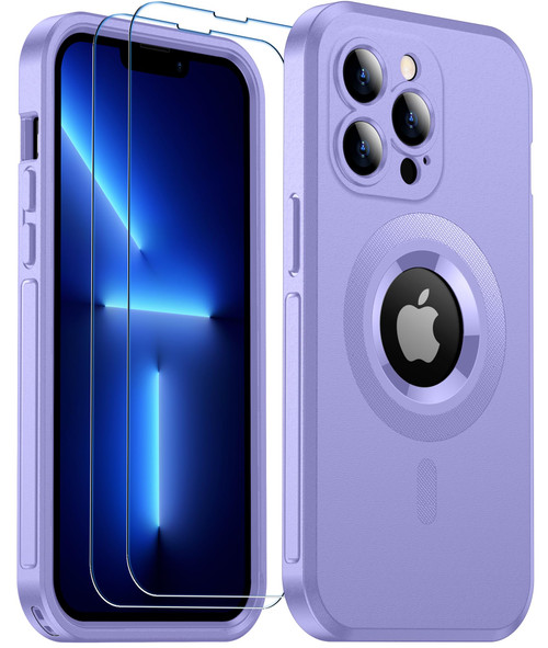 Temdan Magnetic for iPhone 13 Pro Case,[Compatible with Magsafe][Military Grade Drop Protection][Non-Slip][2 Pcs Glass Screen Protectors] Dropproof Slim fit Heavy Duty Shockproof Case Purple