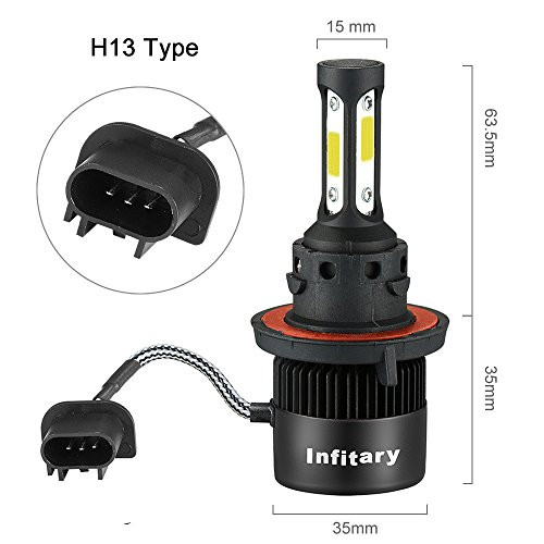 INFITARY LED Headlight Bulbs H13 Conversion Kits High/Low Beam Auto Headlamp Dual Beam Car Headlight 72W 6500K Cool White 8000LM Extremely Super Bright COB Chips 3 Years Warranty (Black, H13/9008)