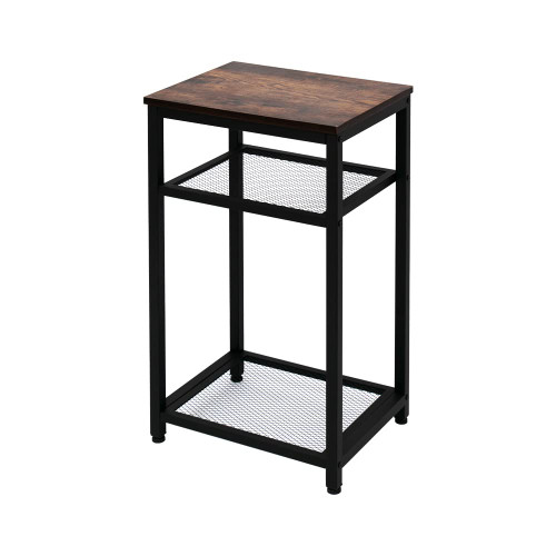 AZL1 Life Concept Industrial Side End Telephone Table with 2-Tier Mesh Shelves for Office Hallway or Living Room Wood Look Accent Furniture with Metal Frame, Rustic Brown