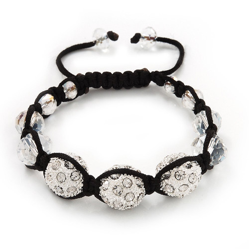 Avalaya Unisex Clear Crystal Balls Bracelet - 13mm - Adjustable