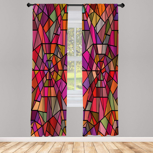 Ambesonne Abstract Window Curtains, Mosaic Style Stained Glass Fractal Colorful Geometric Triangle Forms Image, Lightweight Decorative 2-Panel Set & Rod Pocket, Pair of - 28" x 95", Red Ruby