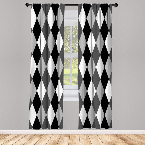 Ambesonne Geometric Window Curtains, Black and White Symmetrically Aligned Rhombus Diamonds Background, Lightweight Decorative 2-Panel Set & Rod Pocket, Pair of - 28" x 95", Grey Pale