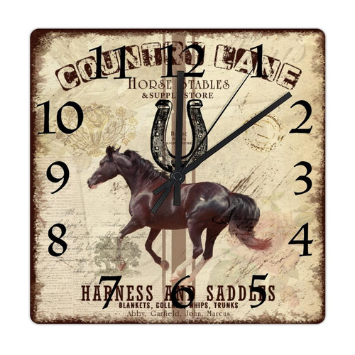 HaHciioo Retro Country Lane Decor Farm Animal Horse Wall Clocks Battery Operated for Living Room Bedroom Office Wall Decor 10 inches Horse Stable PVC Clock Silent Housewarming Gift