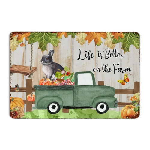 Personalized Metal Signs Life Is Better on The Farm Man Cave Decor Art Poster Dining Room Gate Backyard Maple Leaves Fall Harvest Metal Tin Sign Gift for Cabin 12x18 Inch