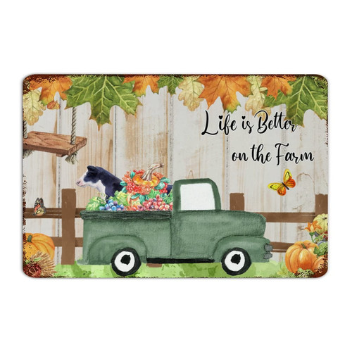 Autravelco Life Is Better on The Farm Aluminum Metal Sign Decorative Yard Entryway Porch Wall Decorations Metal Signs Autumn Thanksgiving Pumpkin Harvest Metal Sign for Laundry 12x18 Inch