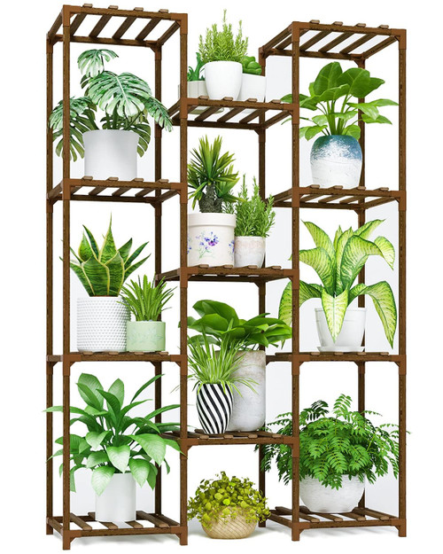 Bamworld Plant Stand Tall Large Plant Shelves Holder Wood for Living Room Outdoor Plant Rack Indoor Multiple Plants Patio Balcony Garden