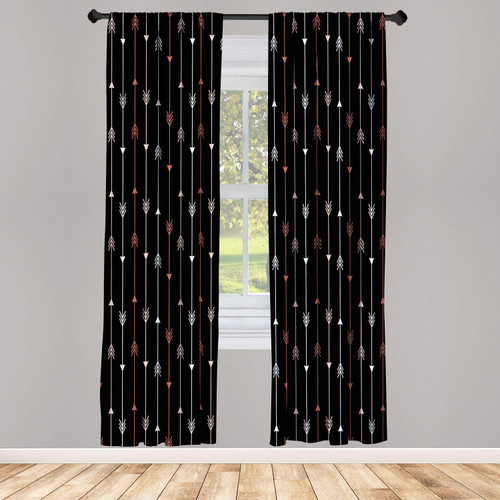 Lunarable Arrows Window Curtains, Vertical Geometric Monochrome Hipster Line Pattern with Vintage Design, Lightweight Decorative 2-Panel Set & Rod Pocket, Pair of - 28" x 84", Black Coconut