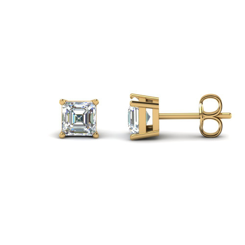 8mm Asscher Cut Clear CZ Diamond Solitaire Stud Earrings In 14K Yellow Gold Plated 925 Sterling Silver