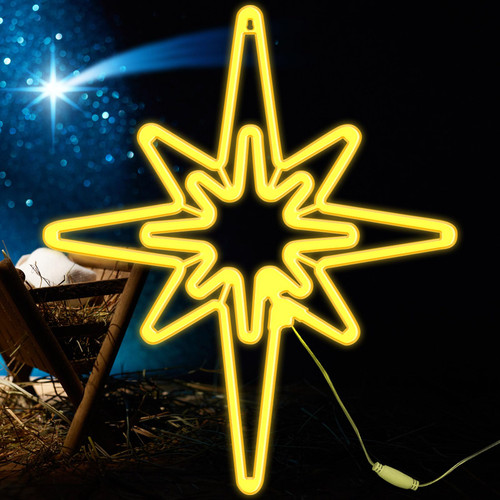 Baquler 20 x 17.32 Inches LED Lighted Bethlehem Star Christmas Light Hanging Christmas Star Wall Decor Plug in Star of Bethlehem Outdoor Lights for Window Tree Nativity Scene Porch Party Decorations